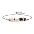 Adjustable stainless steel bracelet featuring natural raw stones and slider clasp - Steel & Black Rutilated Quartz