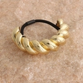 Polished gold croissant metal ornament with premium black elastic hair tie for women - Gold Twist