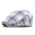 Blue and white plaid newsboy cap with breathable cotton-linen texture in flat top design - Blue