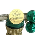 Golden mirror acrylic cake topper with Merry Christmas engraving on green cupcake - Gold Christmas Style 5