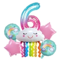 Rainbow cloud foil balloon set for 6th birthday with colorful tassels and stars - Number 6 Set