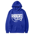 Royal blue hoodie with white GAME day football print and kangaroo pocket detail - S / Tops / Royal Blue (GAME Day Print)
