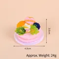 Pink waffle cake keychain with faux orange and blackberry, featuring Love engraving - Gold Bead Chain / 038 Heart Mulberry Cake
