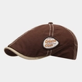 Detail of vintage brown newsboy cap featuring white contrast stitching and retro side patch - Dark Brown