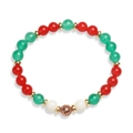 Pulsera elástica de piedra natural de 8 mm con cuentas de ojo de tigre y piedra de lava - Cornalina + Calcedonia Verde + Blanco + Lava Oro Rosa