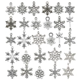Set of 24 antique silver snowflake charms in various styles for DIY jewelry making - SN273-Snowflake 14 Styles-1 Each-17.6g