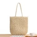 Minimalist beige woven paper rope shoulder bag for summer beach and casual daily use - Beige