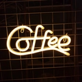 Warm white LED coffee neon sign with modern flexible lighting on black mesh background - Warm White