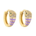 Detail of 18K gold plated snake hoop earrings with purple enamel and green zircon eyes - Gold Purple
