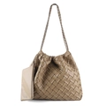 Sac cabas en cuir tressé beige avec bandoulière chaîne et petite pochette zippée - Khaki