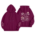 Felpa con cappuccio rosso scuro con stampe floreali su manica e retro e tasca a marsupio - S / Tops / Rosso Scuro