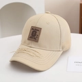 Detail view of kids distressed mesh baseball cap in khaki with G-patch - G Label (Beige)