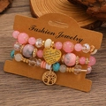 Bracelets multicouches en perles roses et turquoise avec arbre de vie et pendentif coeur - Multicolore (M-543)