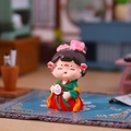 Q-version Tang Dynasty girl figurine in green and red hanfu holding a round fan - Gentle Breeze - Small (1056-21)