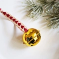 Golden star cutout bell ornament with a red heart patterned ribbon for Christmas - 4cm Bright Gold Bell Heart Strap 3 Pieces