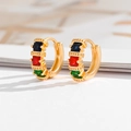 Gold huggie hoop earrings with blue, red, and green square-cut cubic zirconia stones - Three-color Square Zirconia Huggies-EH006