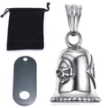 Vintage skull guardian bell pendant in silver stainless steel with velvet gift pouch - Skull Bell Pendant Set (Style 2 + Velvet Bag + Tag)
