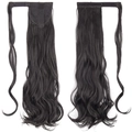 Long wavy ponytail hair extension in black with velcro strap and inner comb - Dark Brown