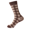 Vintage brown plaid cotton crew socks for men with minimalist checkered pattern design - 1086-Brown Plaid
