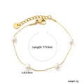 Elegant 18K gold-plated stainless steel bracelet featuring four white pearls and extension chain - Simple Fine Chain 4 Pearls Bracelet