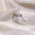 Polished silver stainless steel open ring featuring a 3D letter N design for women - Letter N / Silver