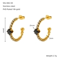 PVD 18k gold plated stainless steel C-hoop earrings with square black zircon detail - Black Zircon