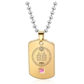 Gold Gemini zodiac military tag necklace with pink gemstone on silver bead chain - Gold Gemini Female
