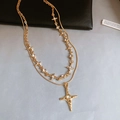 Double-layered gold star necklace featuring a celestial pendant and iridescent gemstone - 41# Necklace - Starburst Pendant / Two-Piece Set / Gold