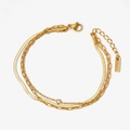 Triple layer stainless steel bracelet in gold with snake chain and zircon charm - Gold Bracelet (KB887)