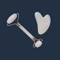 White jade facial roller and heart-shaped gua sha set with rose gold metal accents - White (Roller And Heart Scraper)