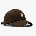 Classic dark brown cotton baseball cap featuring a vintage cream towel embroidered P - Dark Coffee