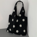 Daisy Embroidery Black Bag