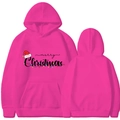 Rose red Christmas hoodie with merry Christmas print and holiday lights graphic - Rose Red