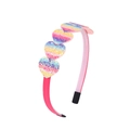 Detail of colorful rainbow sequin hearts on a pink fabric headband for girls - Rainbow Sequined Heart