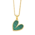 Bohemian gold-plated heart necklace with green malachite pendant on white background - Green