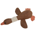 Detailed view of the brown goose plush toy featuring textured linen fabric and orange beak - Brown Goose