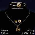 Ensemble de bijoux en acier doré avec pendentif patte de chat évidée et bracelet - Parure 3 Pièces Collier Boucles d'Oreilles et Bracelet / Or