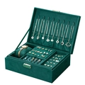 Dark green velvet jewelry box featuring necklace hooks and a dedicated watch pillow - 23*17*8.5cm / Green