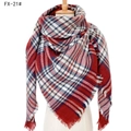 Oversized cashmere-style plaid scarf in red, white and blue checks with fringe detail - 140x140cm / 21# White Date Red Plaid