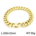 Men's 12mm gold plated stainless steel cuban link bracelet with lobster clasp 220mm - 12mm / Gold