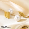 Elegantes pendientes cuadrados dorados con perla blanca sobre seda de 16x15mm - Dorado (KE115317-K)