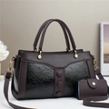 Elegant coffee brown vintage faux leather handbag with adjustable strap and mini pouch - Black
