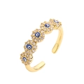 Adjustable gold open ring featuring five micro-paved cubic zirconia evil eye motifs - Adjustable Open / Blue