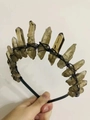 Handmade crown headband featuring raw dark crystals and black wire for bridal occasions - Tea Color + Black Wire Black Headband