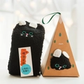 Plush black cat coral fleece Christmas socks with 3D ears in a gift box packaging - Adult (No Gift Box) / Black Cat