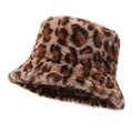 Cappello a secchiello peluche leopardato da donna in caldo tessuto di finta pelliccia - Taglia unica / Cachi