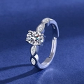 Silver S925 oval moissanite ring with marquise cut side stones on blue velvet - White Diamond Ljz-133 / Adjustable Open