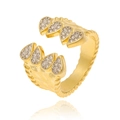 Detailed close-up of a textured gold open ring with sparkling marquise-cut zircon stones - Double End Water Drop Heart Style (CXJ-1399) / Gold