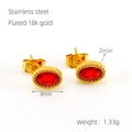 Vintage Ohrstecker aus Edelstahl mit rotem ovalem Zirkon und Gold-Finish - 18K Gold / Rot Zirkonia