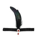 Bandeau à plumes Gatsby des années 1920 noir avec décoration de gemme rouge - 1920 - Pendentif Rouge